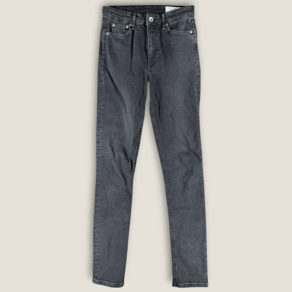 Rag & Bone Nina High-Rise Skinny Jeans 28 Highland Faded Black Stretch Denim